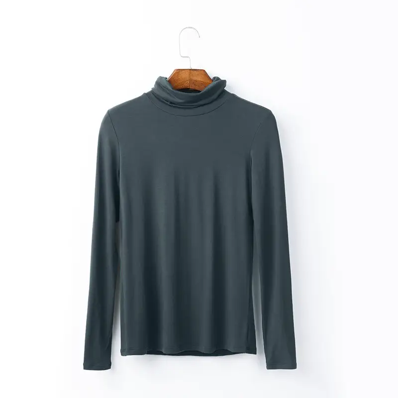Women Long Sleeve Turtleneck T-Shirt Grey Modal - Image 6