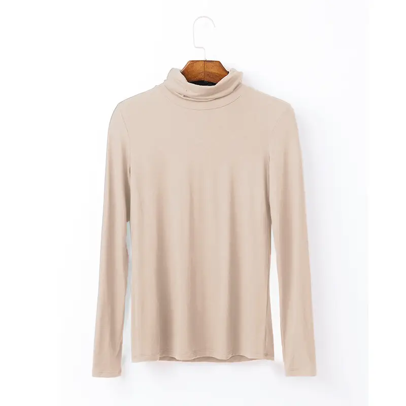 Women Long Sleeve Turtleneck T-Shirt Grey Modal - Image 8