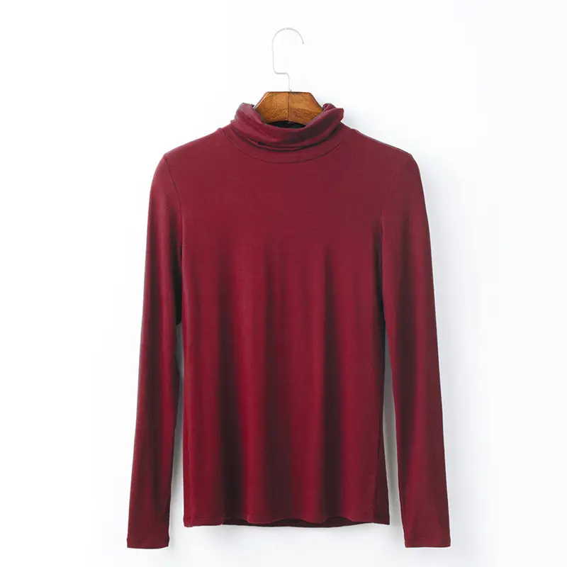 Women Long Sleeve Turtleneck T-Shirt Grey Modal - Image 9