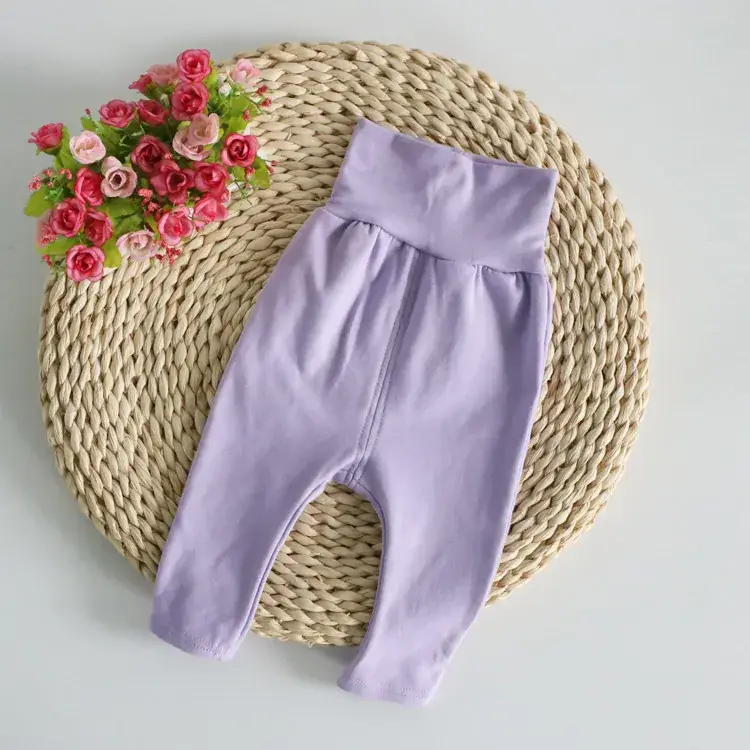 Kids Cotton Belly High Waist Pants White Pink Medium