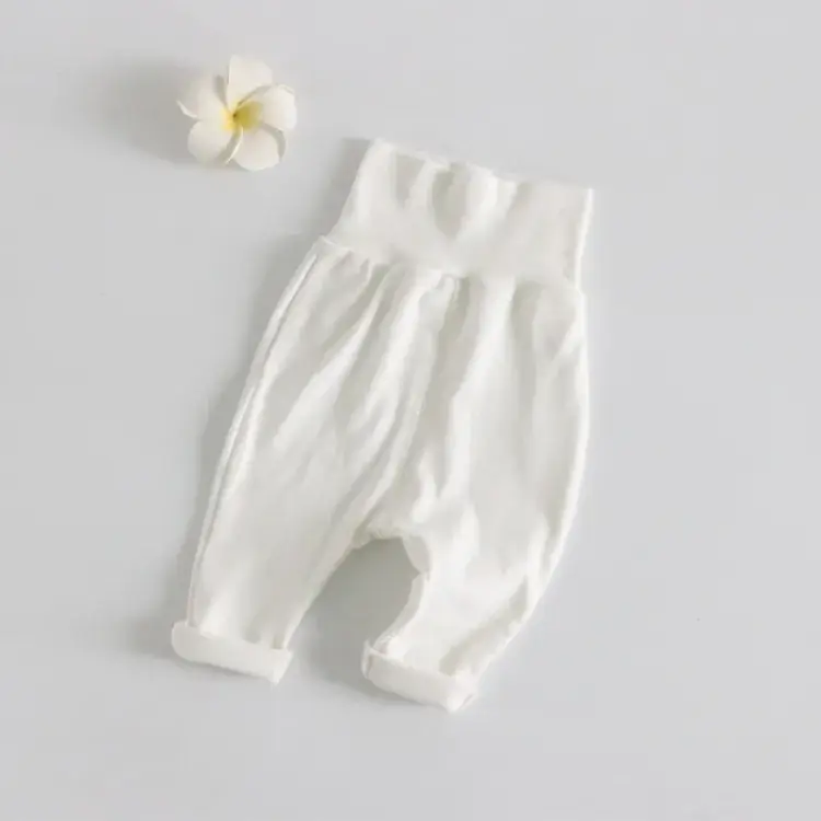 Kids Cotton Belly High Waist Pants White Pink Medium