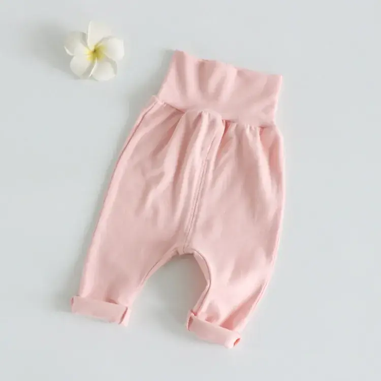Kids Cotton Belly High Waist Pants White Pink Medium
