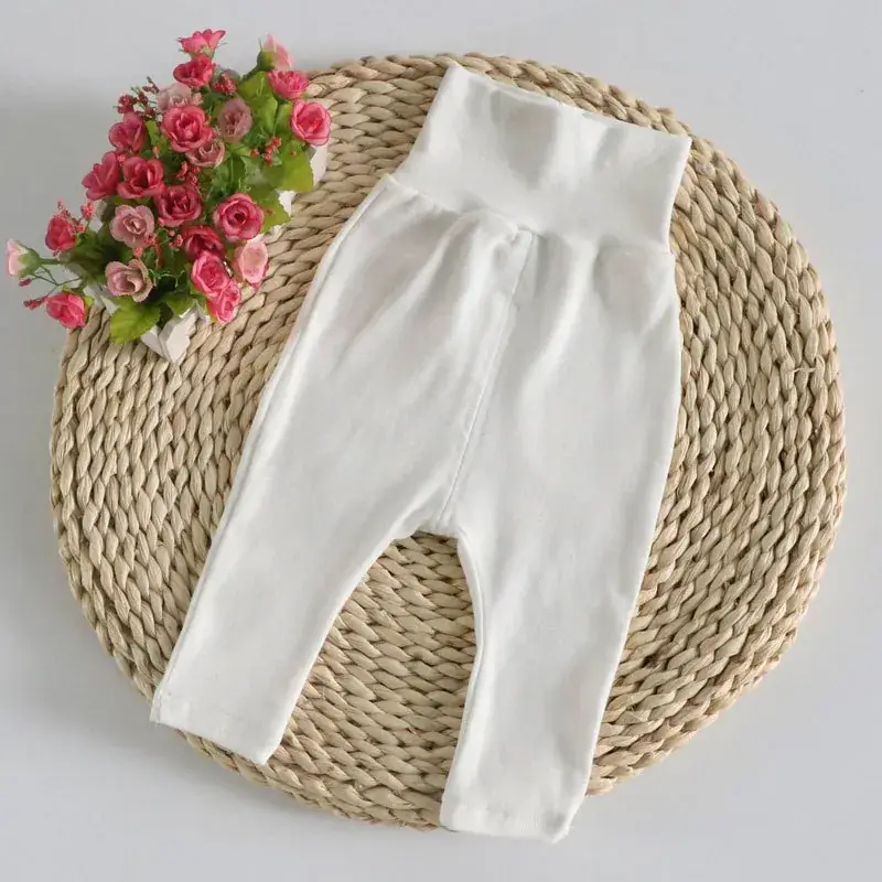 Kids Cotton Belly High Waist Pants White Pink Medium