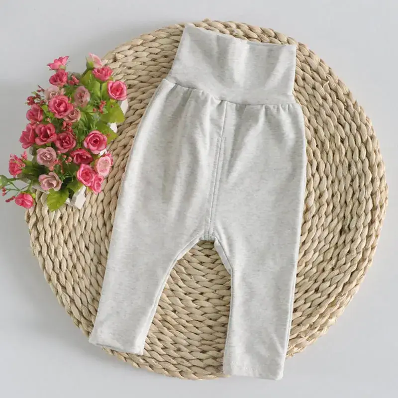 Kids Cotton Belly High Waist Pants White Pink Medium