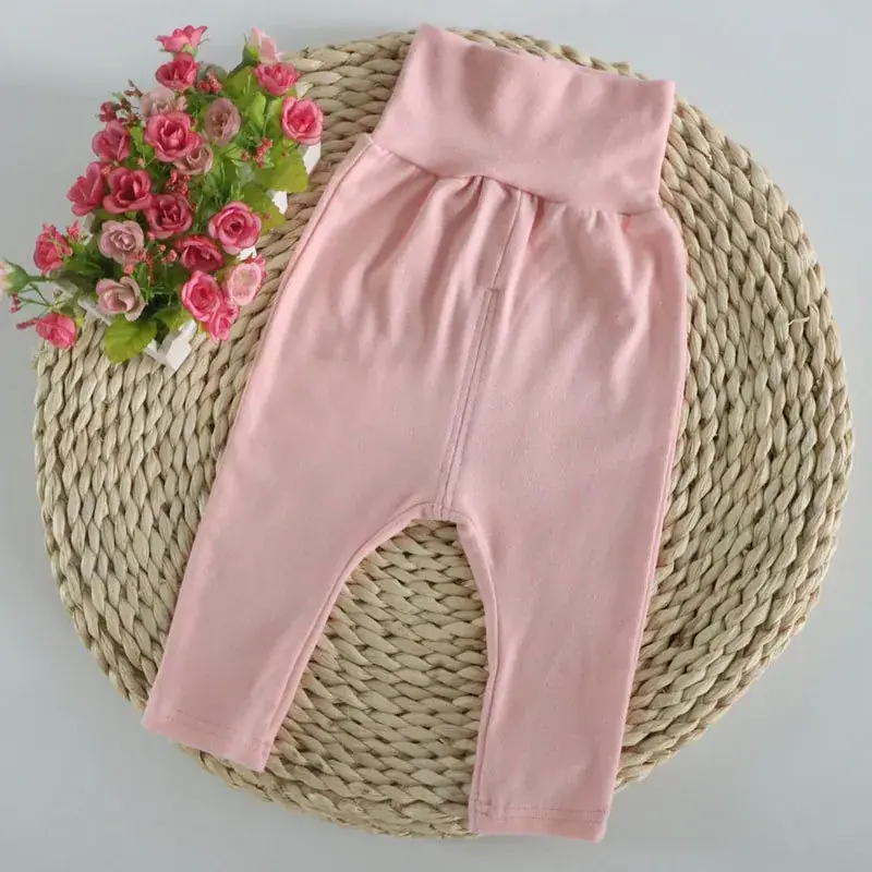 Kids Cotton Belly High Waist Pants White Pink Medium