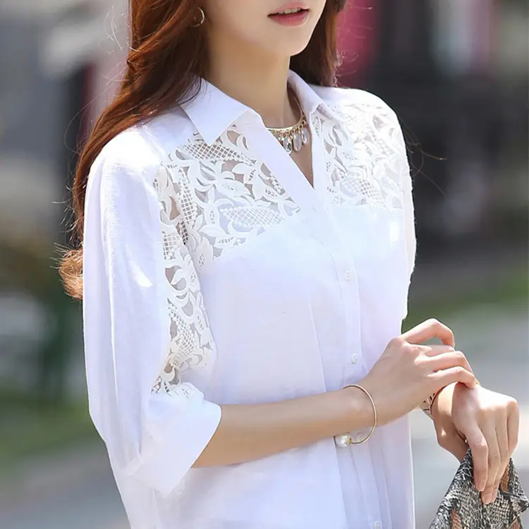 White Chiffon Cut Out Shirt Large Size 2025 Spring Summer - Image 2