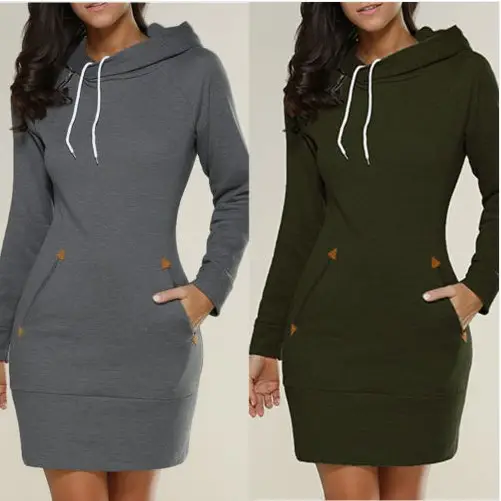 Green Hooded Zipper Dress for Women Medium — feature 3