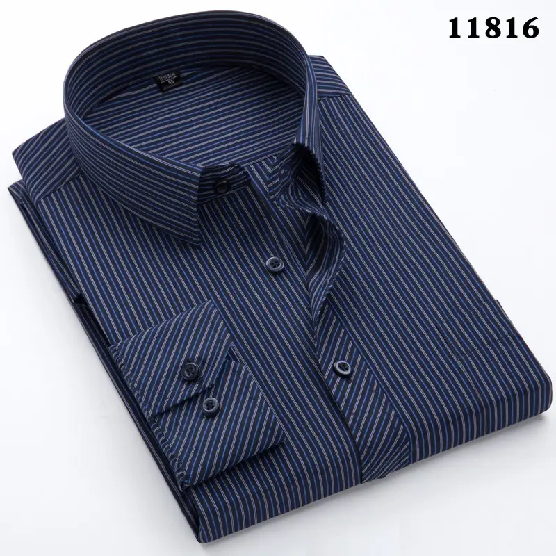 Men's Blue Striped Long Sleeve Shirt Large Plus Size - Image 10