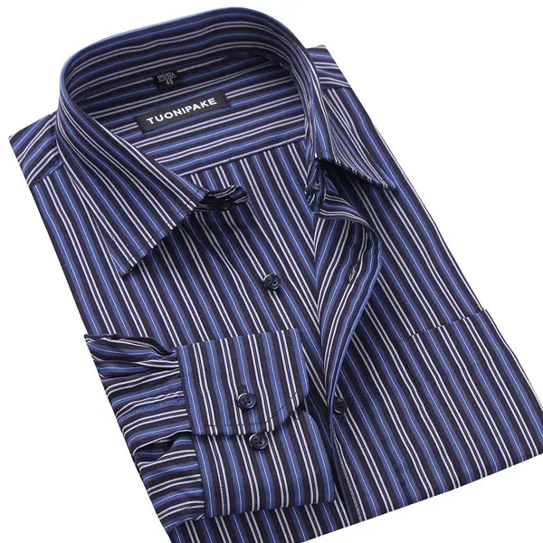 Men's Blue Striped Long Sleeve Shirt Large Plus Size - Image 11