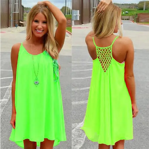 AliExpress Plus Size Women's Chiffon Strap Dress Backless Mesh - Image 5