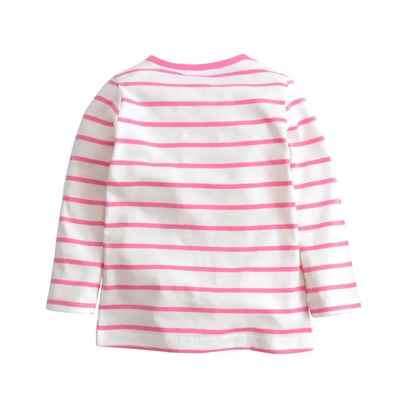 Girls Striped Owl T-Shirt Pink White Long Sleeve - Image 3
