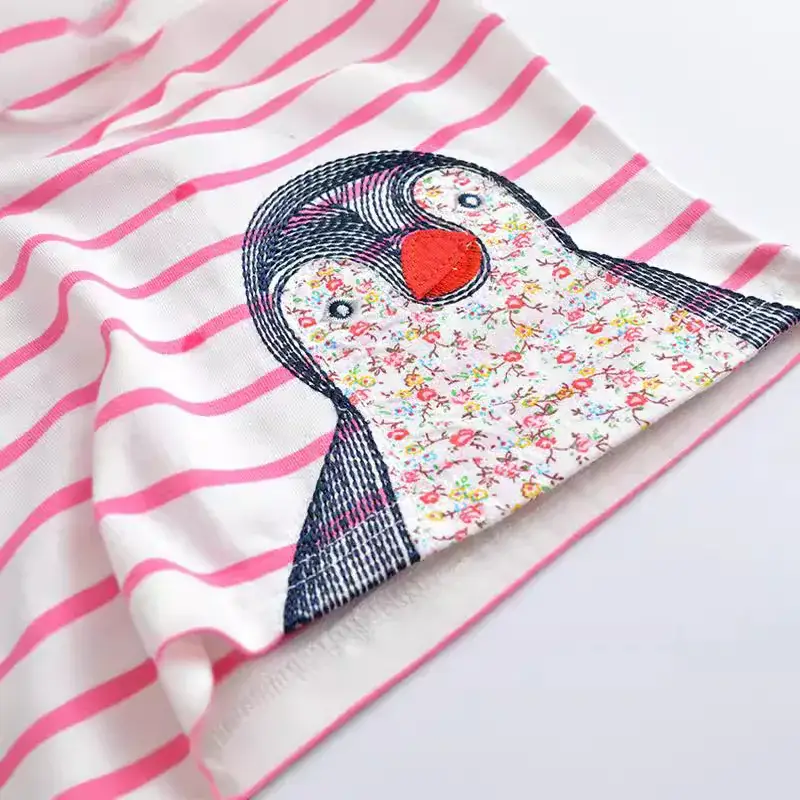 Girls Striped Owl T-Shirt Pink White Long Sleeve - Image 5