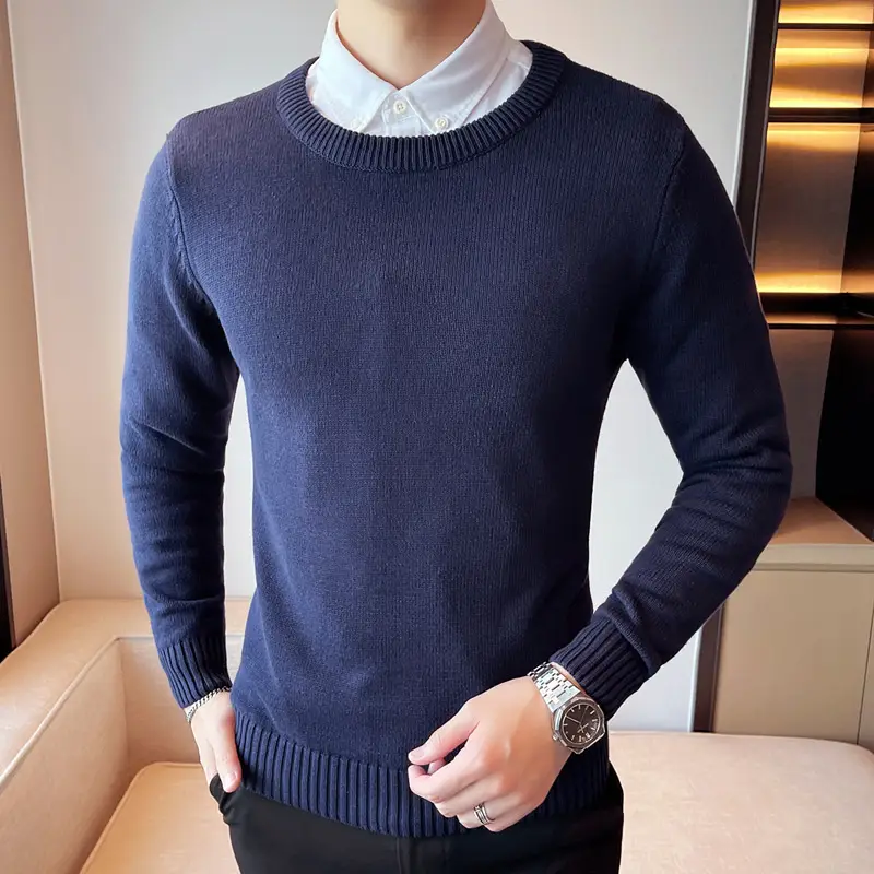 Men's Grey Knit V-neck Sweater Winter Casual Slim Fit - Image 5