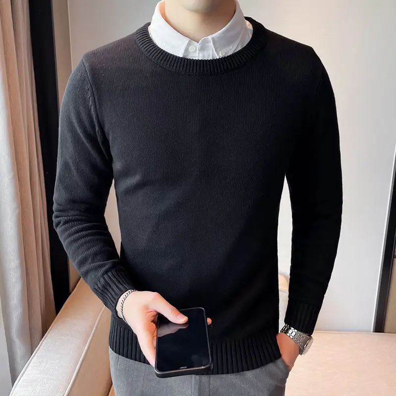 Men's Grey Knit V-neck Sweater Winter Casual Slim Fit - Image 6