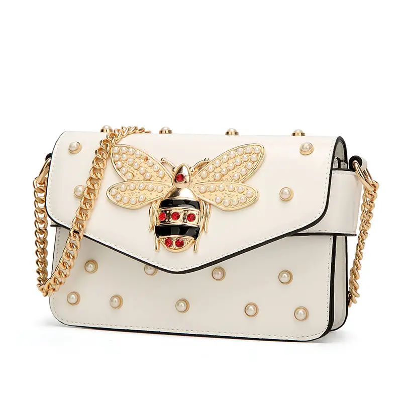 White Pearl Bee Shoulder Bag for Women