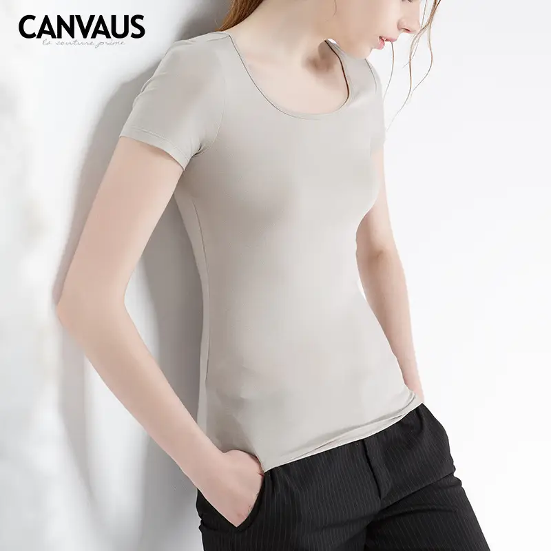 Women White V-Neck Short Sleeve T-Shirt Modal - Image 17