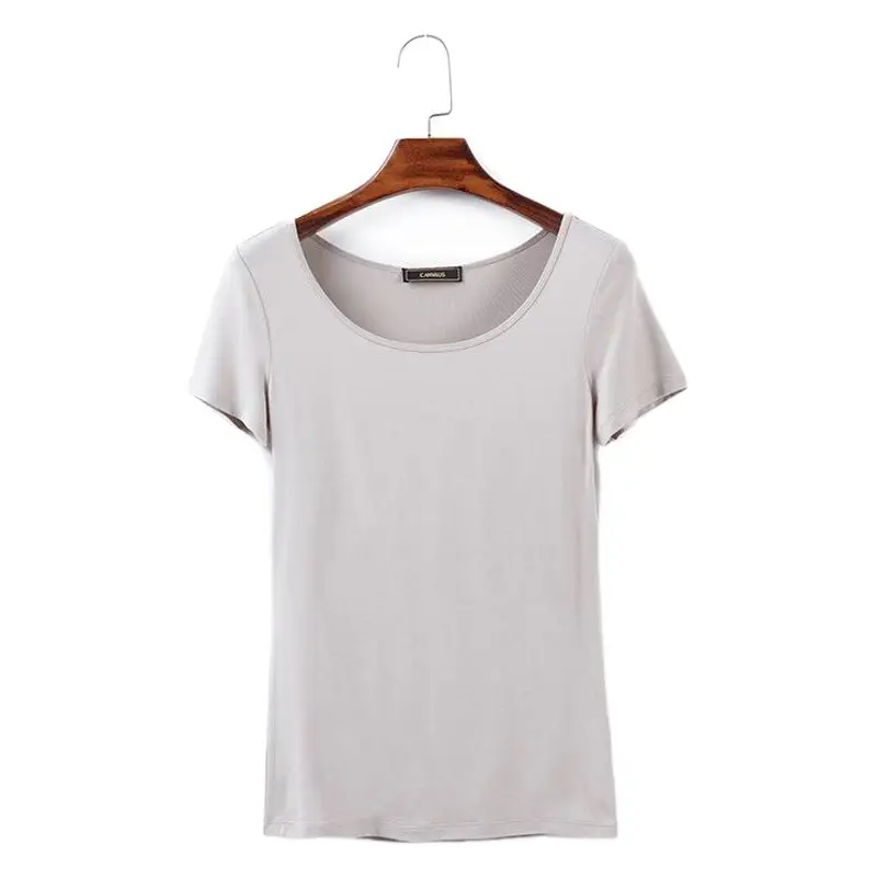 Women White V-Neck Short Sleeve T-Shirt Modal