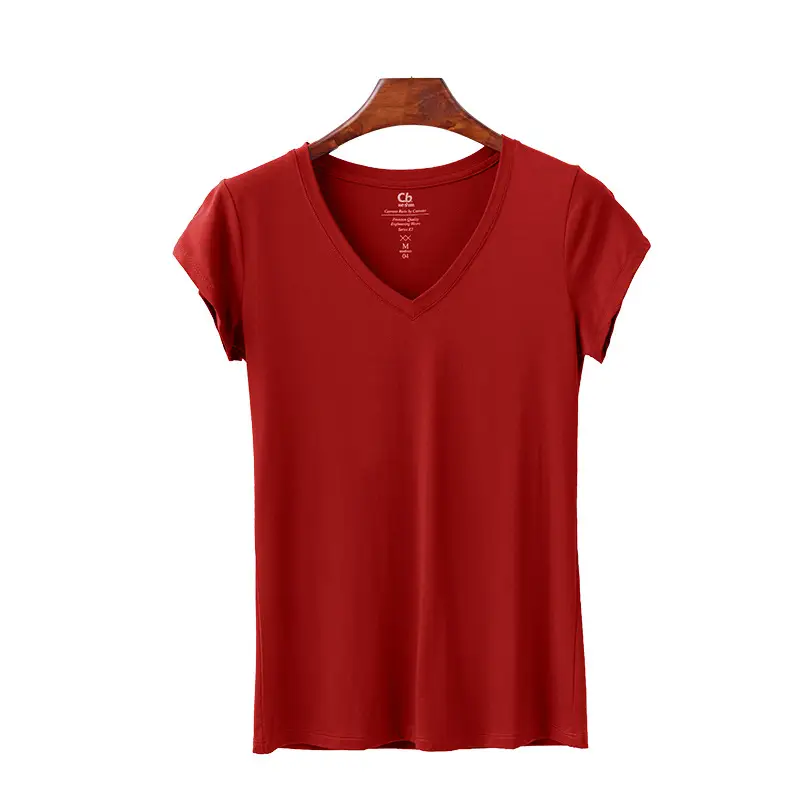 Women White V-Neck Short Sleeve T-Shirt Modal - Image 8