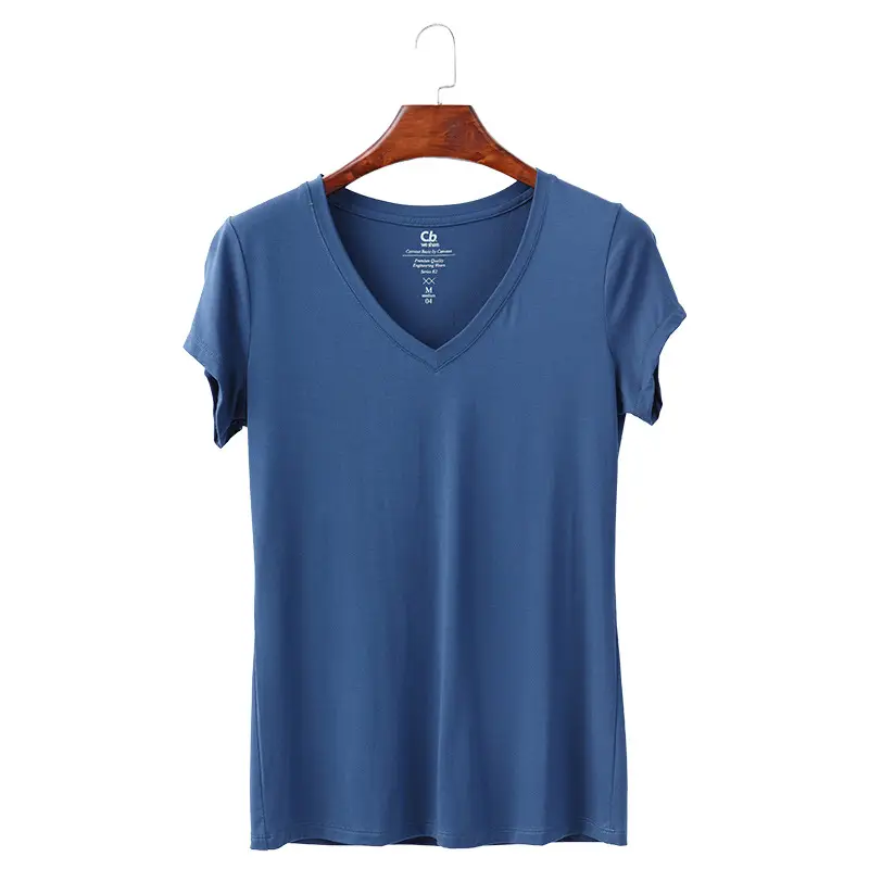 Women White V-Neck Short Sleeve T-Shirt Modal - Image 9