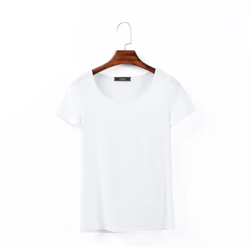 Women White V-Neck Short Sleeve T-Shirt Modal - Image 2