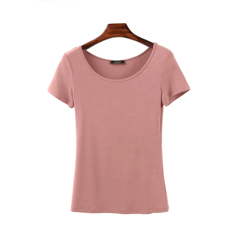 Women White V-Neck Short Sleeve T-Shirt Modal - Image 4