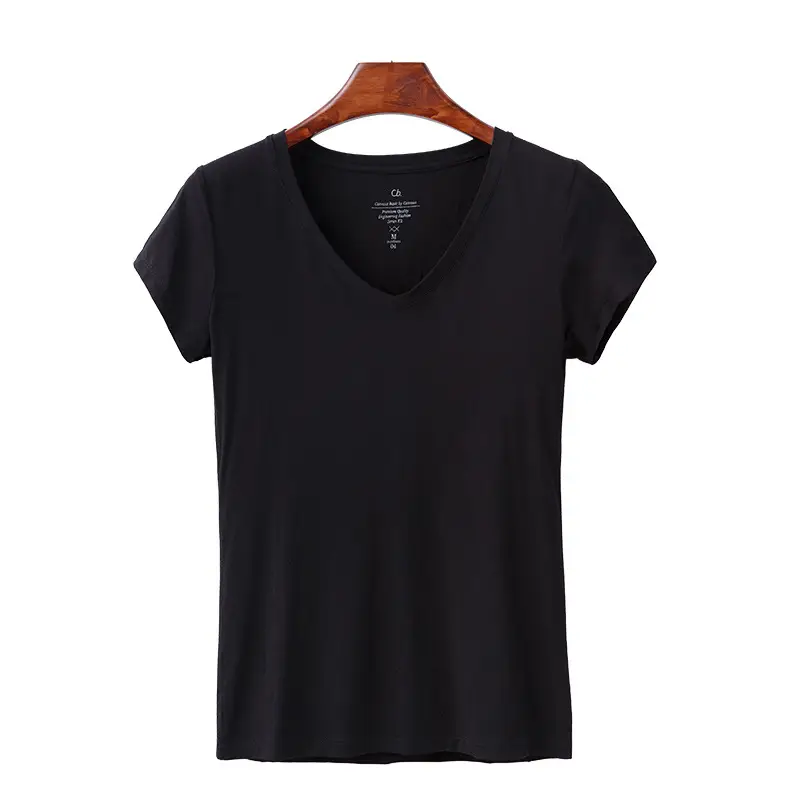 Women White V-Neck Short Sleeve T-Shirt Modal - Image 6