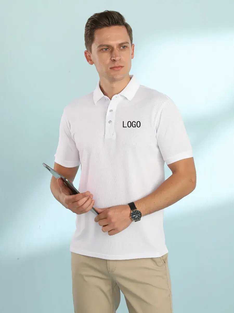 Men Navy Polo Shirt with Ice Silk Fiber