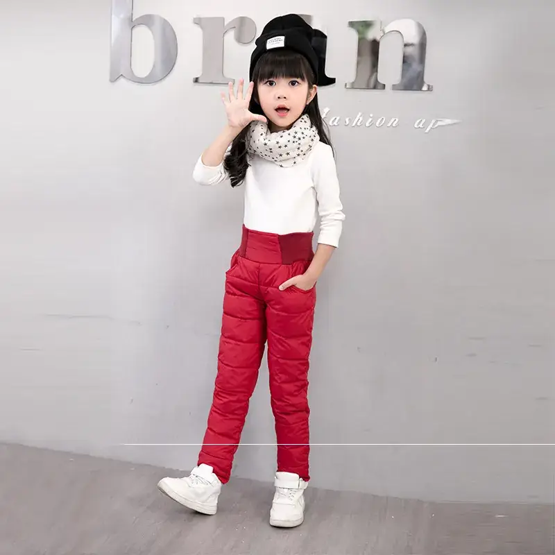 Black High Waist Slim Fit Puffer Pants for Kids Winter Wear