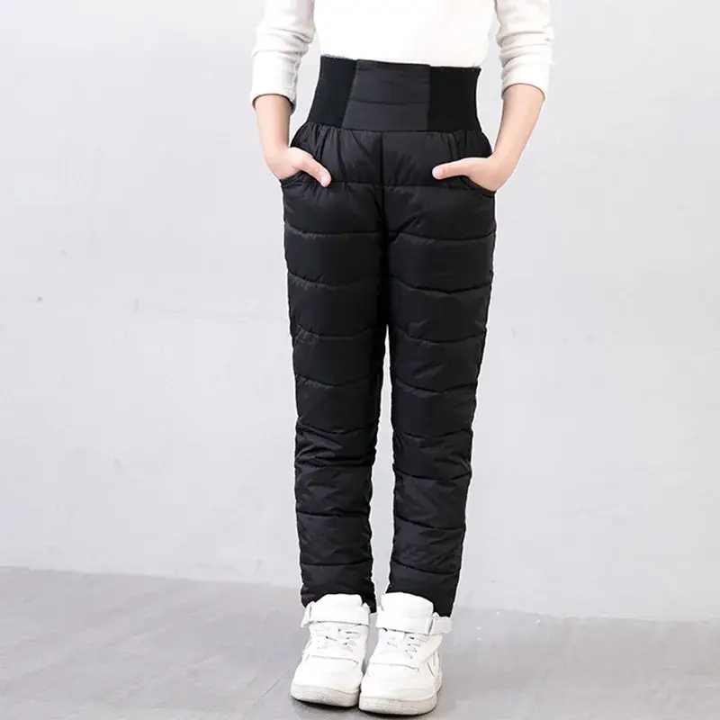 Black High Waist Slim Fit Puffer Pants for Kids Winter Wear