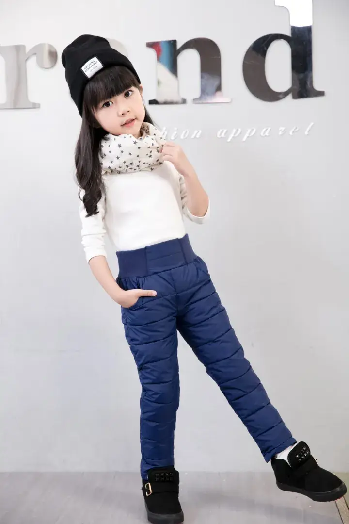 Black High Waist Slim Fit Puffer Pants for Kids Winter Wear