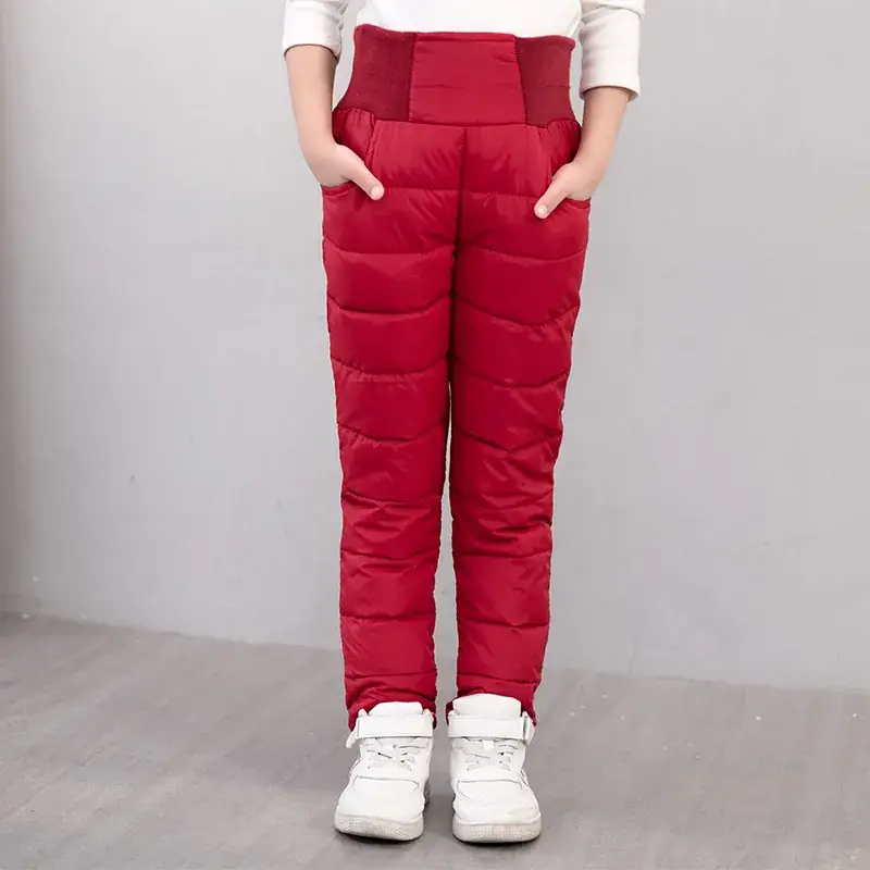Black High Waist Slim Fit Puffer Pants for Kids Winter Wear