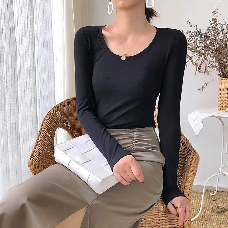 Women Grey Long Sleeve Round Neck Shirt 2021