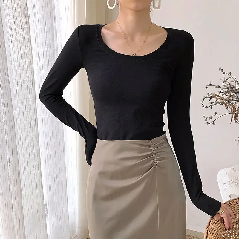 Women Grey Long Sleeve Round Neck Shirt 2021