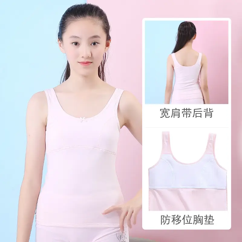 Girls Cotton Anti-Bump Vest Red White - Image 2