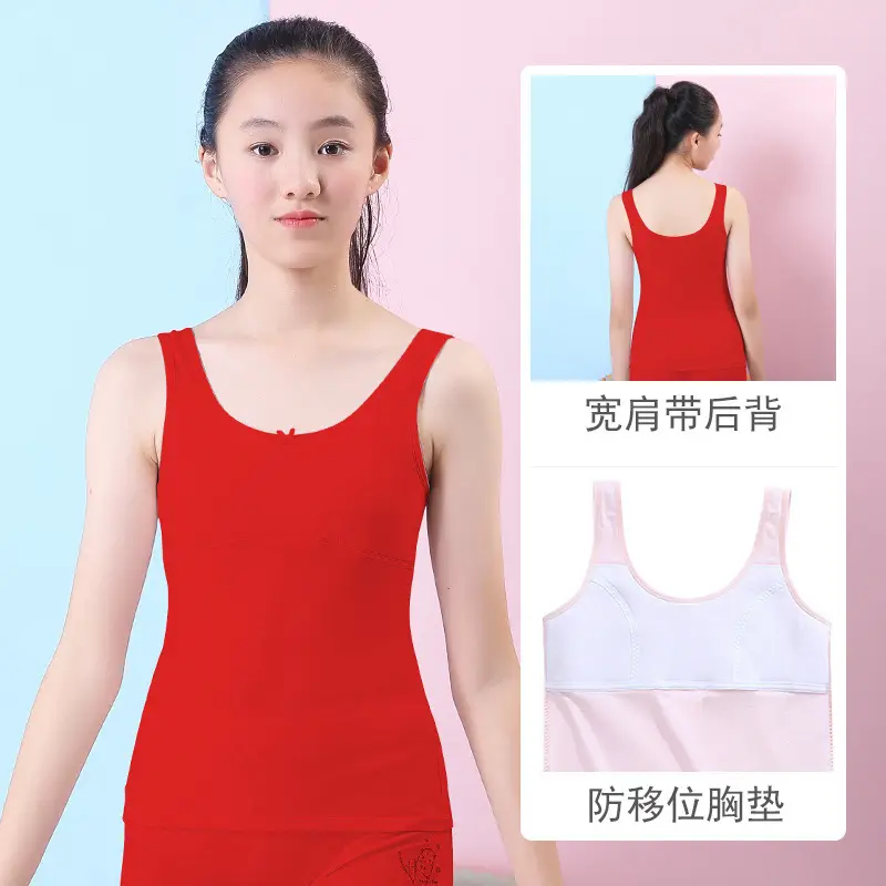 Girls Cotton Anti-Bump Vest Red White - Image 6