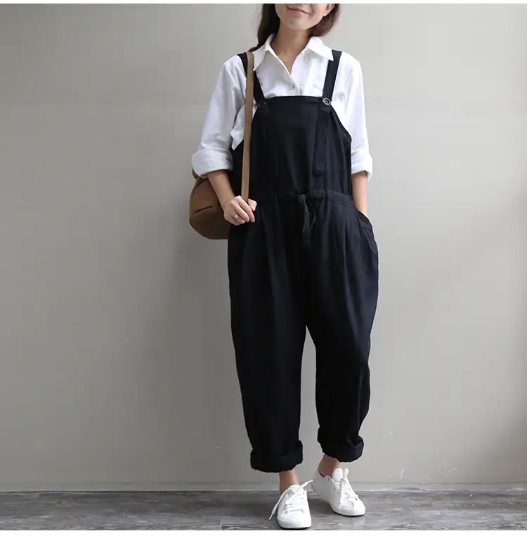 2017 Spring Overalls Navy Blue Plus Size Loose Fit — feature 19
