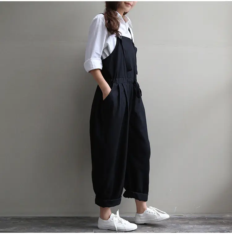 2017 Spring Overalls Navy Blue Plus Size Loose Fit — feature 21