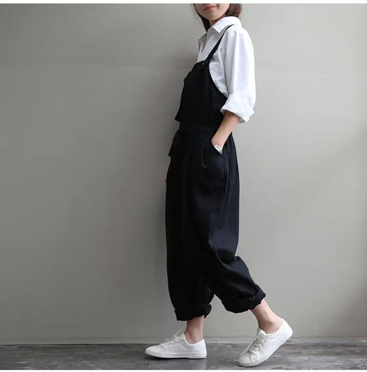 2017 Spring Overalls Navy Blue Plus Size Loose Fit — feature 22