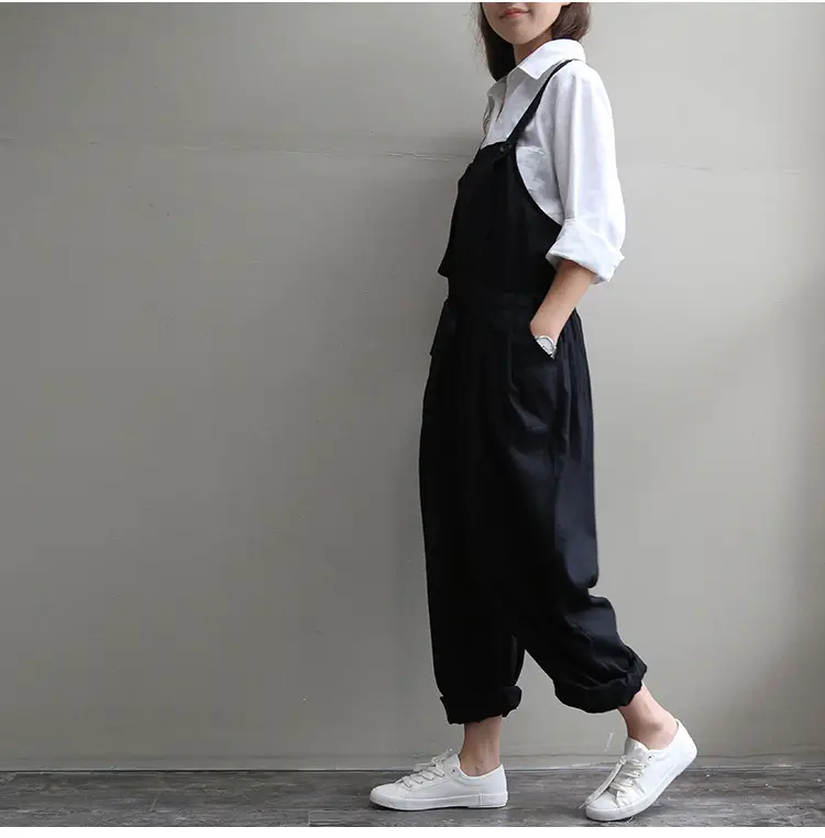 2017 Spring Overalls Navy Blue Plus Size Loose Fit — feature 24