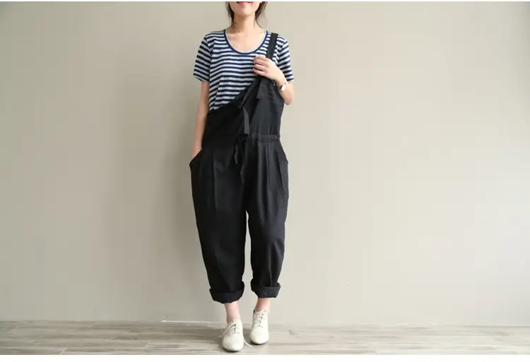 2017 Spring Overalls Navy Blue Plus Size Loose Fit — feature 28