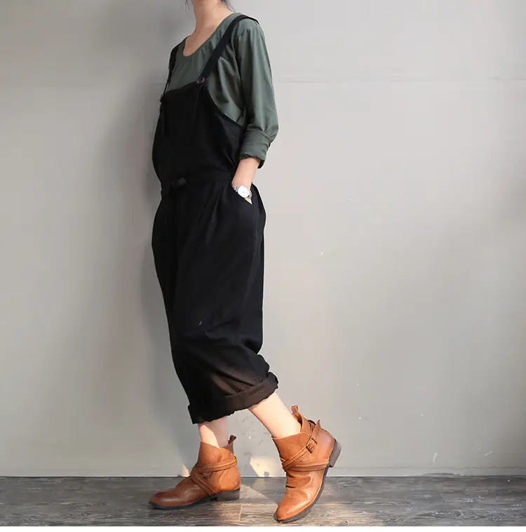2017 Spring Overalls Navy Blue Plus Size Loose Fit — feature 29