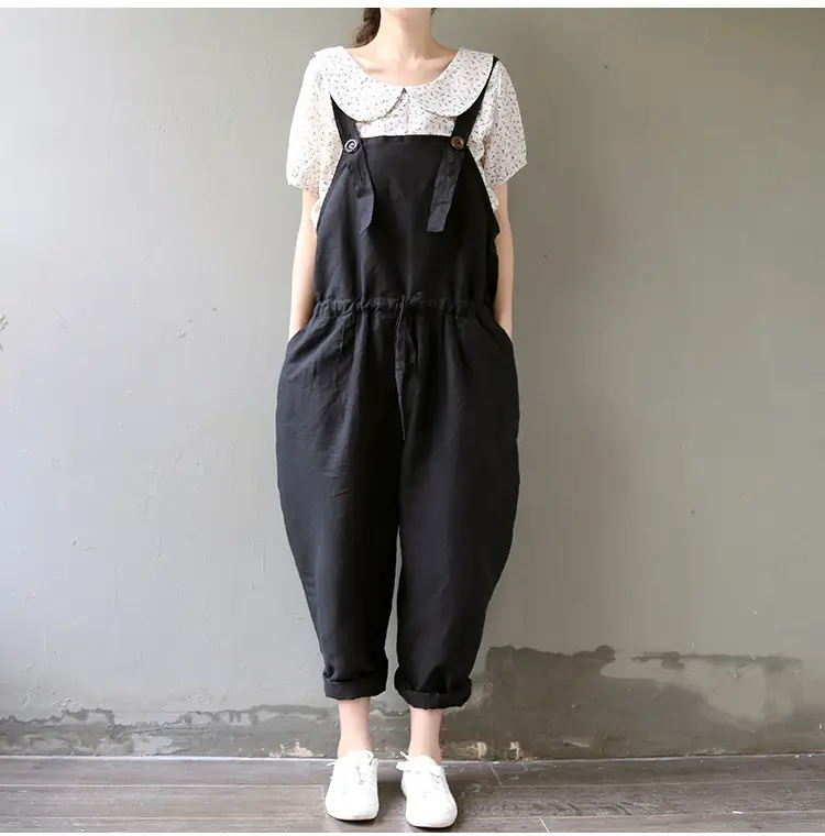 2017 Spring Overalls Navy Blue Plus Size Loose Fit — feature 3