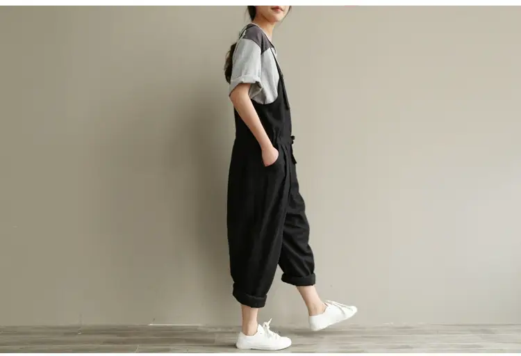 2017 Spring Overalls Navy Blue Plus Size Loose Fit — feature 32