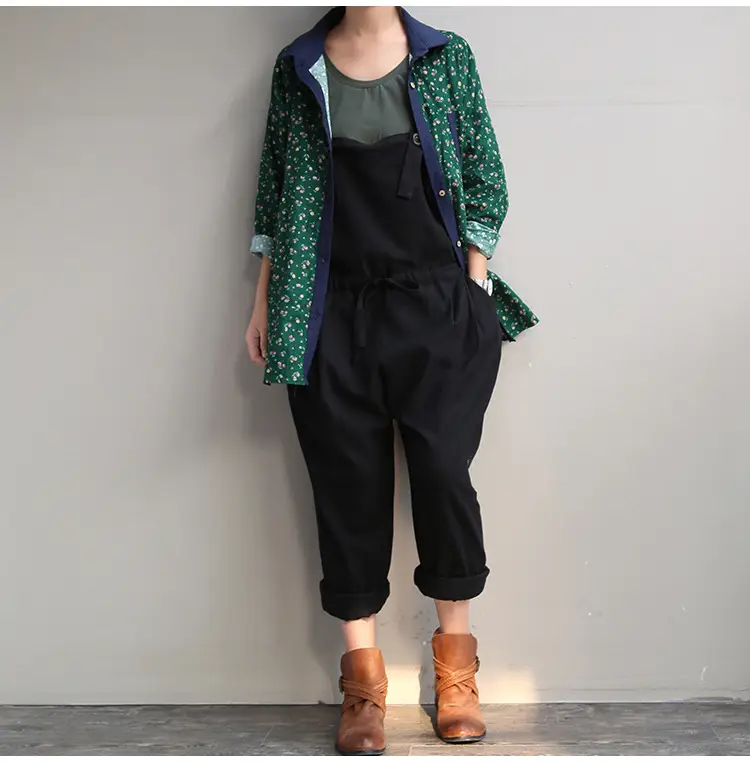 2017 Spring Overalls Navy Blue Plus Size Loose Fit — feature 34