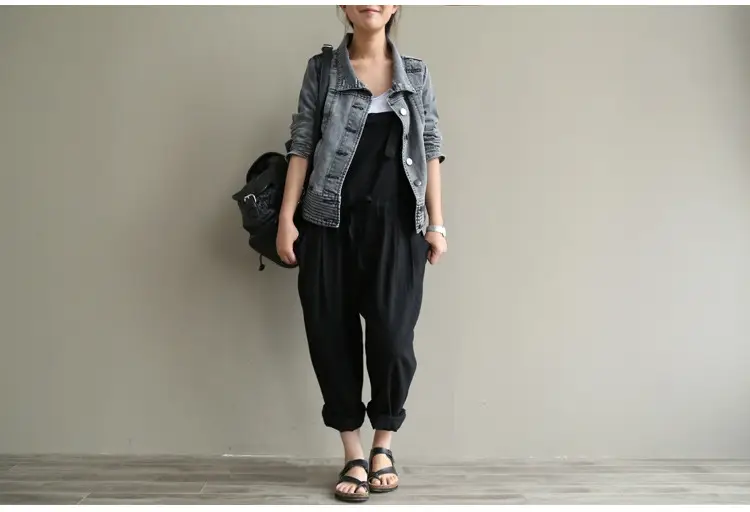 2017 Spring Overalls Navy Blue Plus Size Loose Fit — feature 35