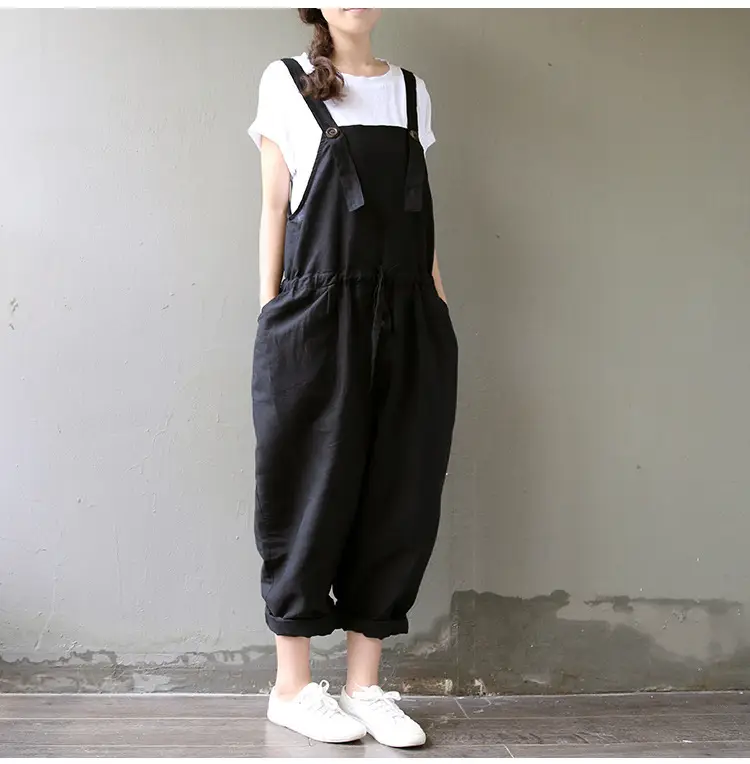 2017 Spring Overalls Navy Blue Plus Size Loose Fit — feature 4