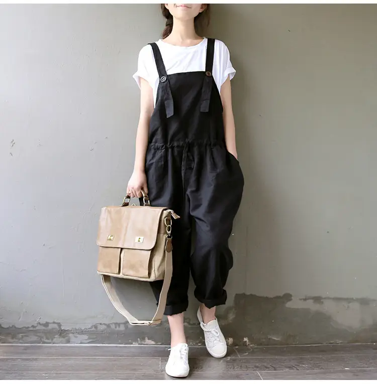 2017 Spring Overalls Navy Blue Plus Size Loose Fit — feature 6