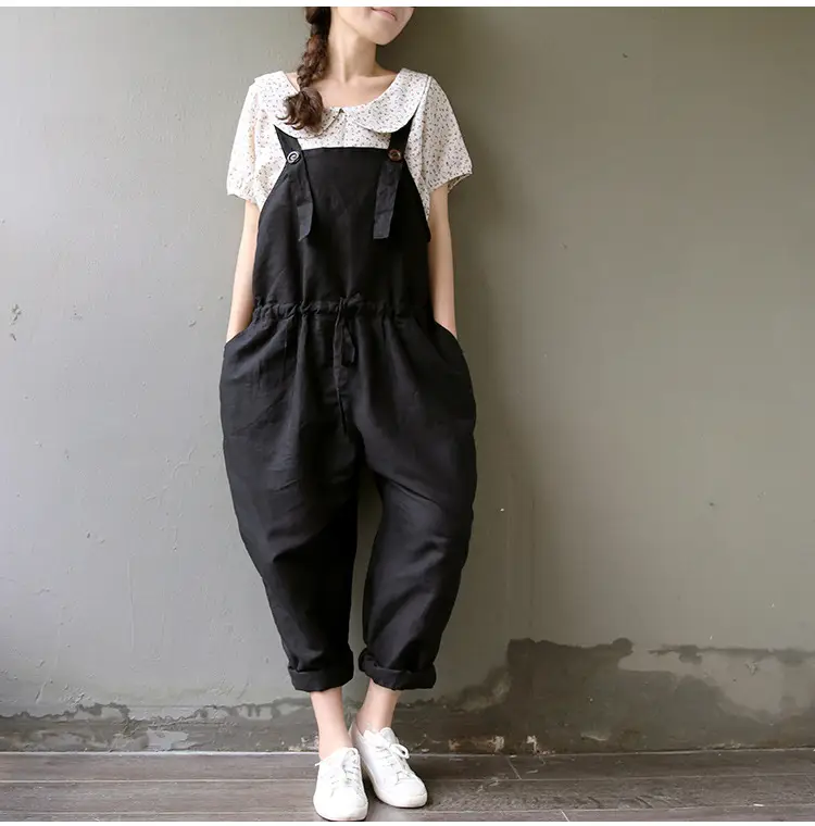 2017 Spring Overalls Navy Blue Plus Size Loose Fit — feature 7