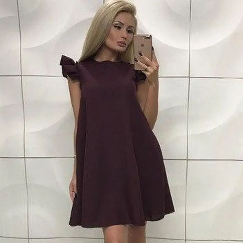 Red Lotus Leaf Sleeve Dress for Women Spring Summer - Image 4