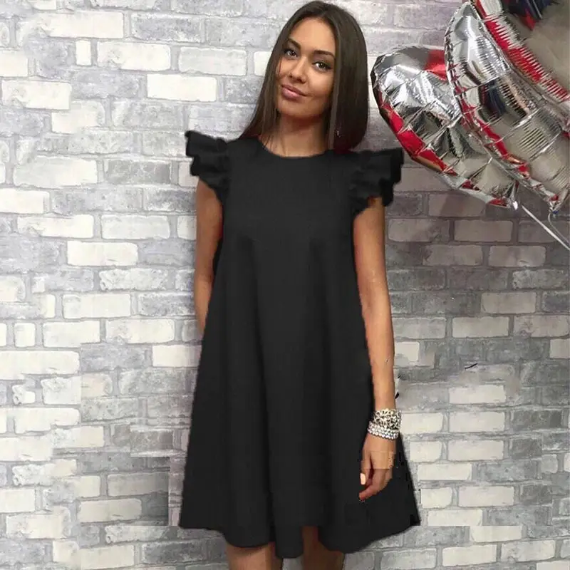 Red Lotus Leaf Sleeve Dress for Women Spring Summer - Image 6